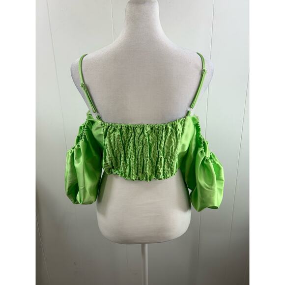 ASOS Design Cropped Puff Ball Sleeve Lime Green Top Size 8. NWOT - Picture 5 of 8
